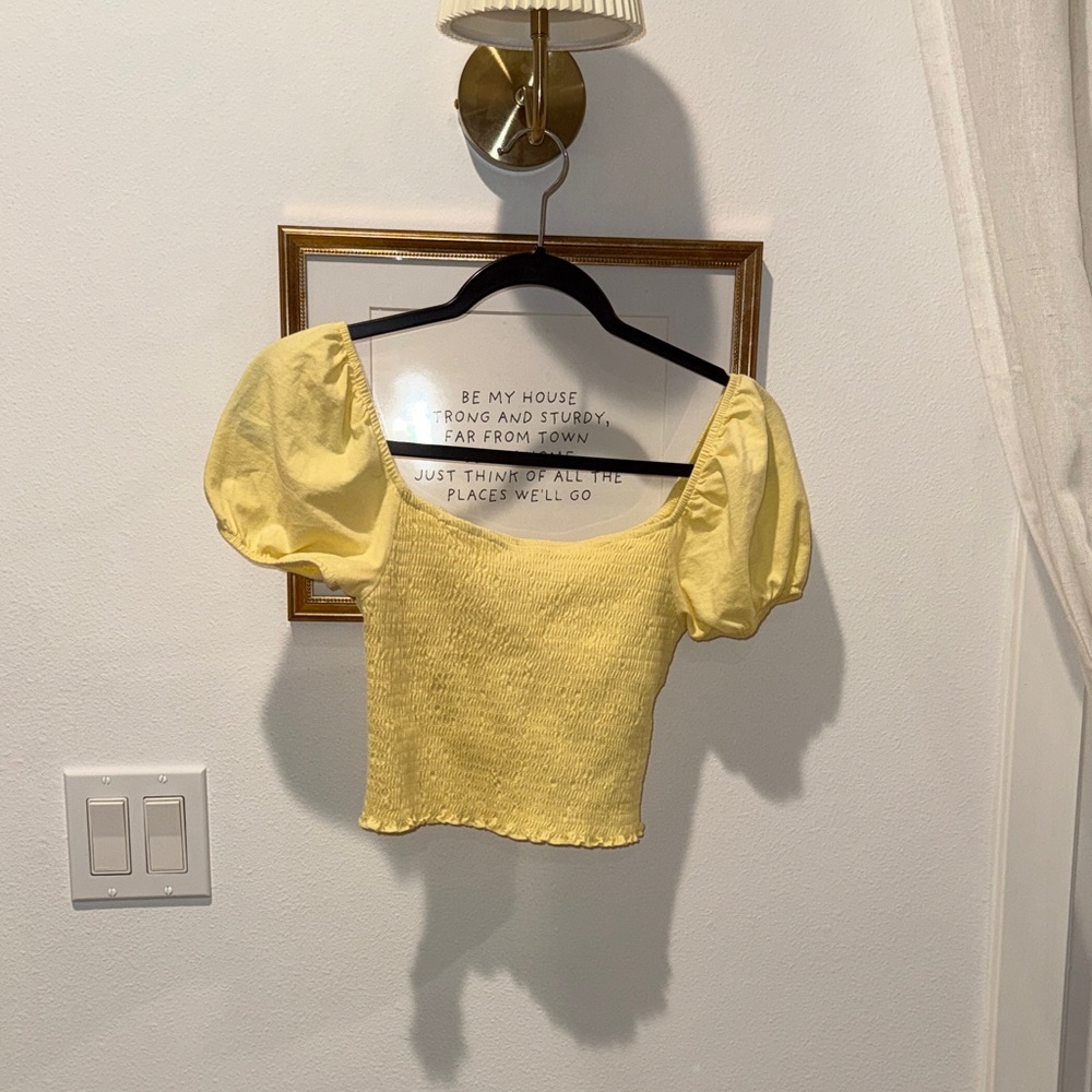 Hollister Yellow Puff-Sleeve Smocked Crop Top